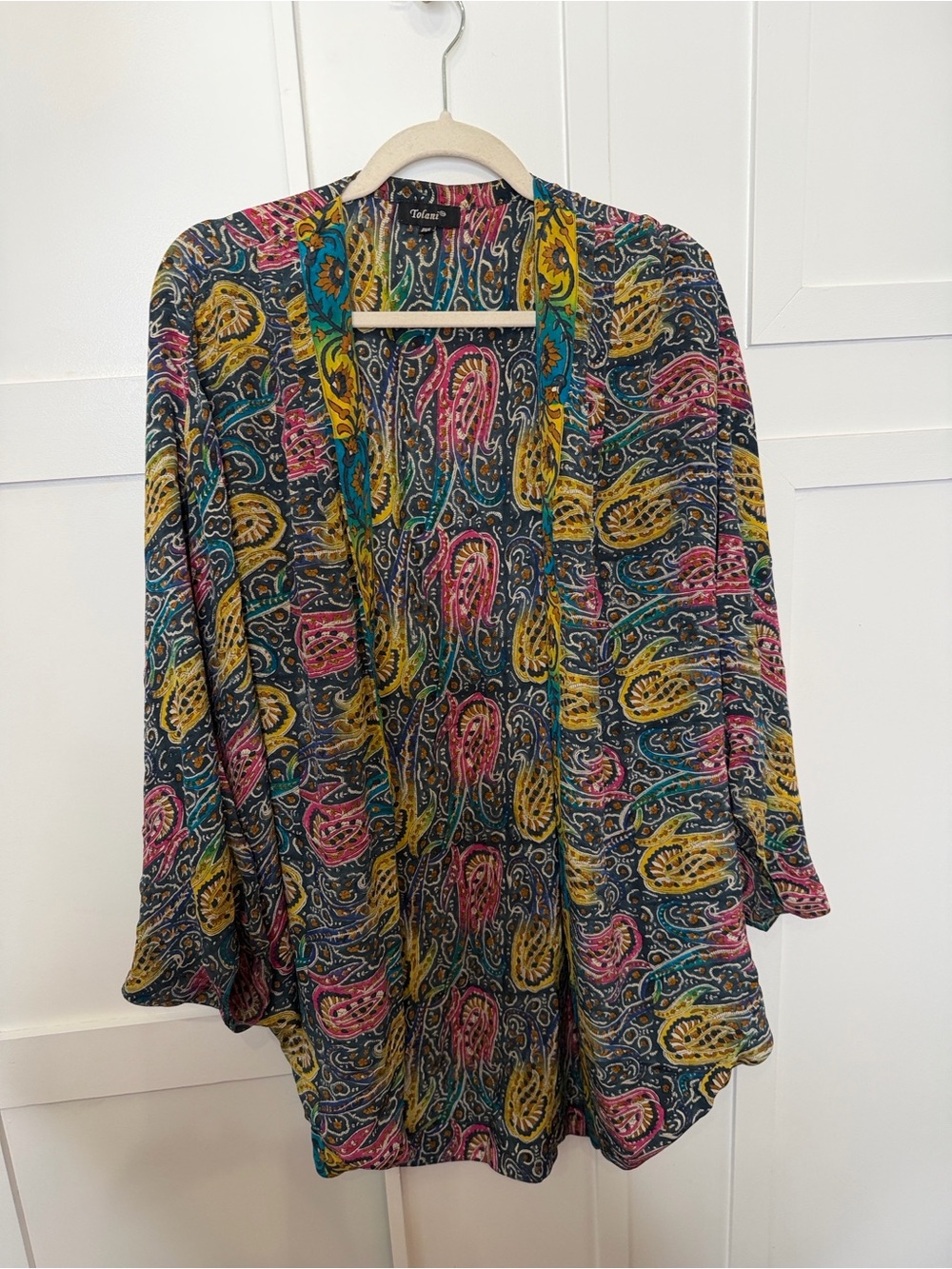 Tolani washable silk Multicolor Paisley Open Kimono - Picture 3 of 5